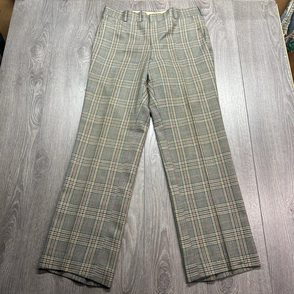 Vintage 80s Mens Grey Glen Plaid 34 x 30 Dress Pants Straight Leg Trousers